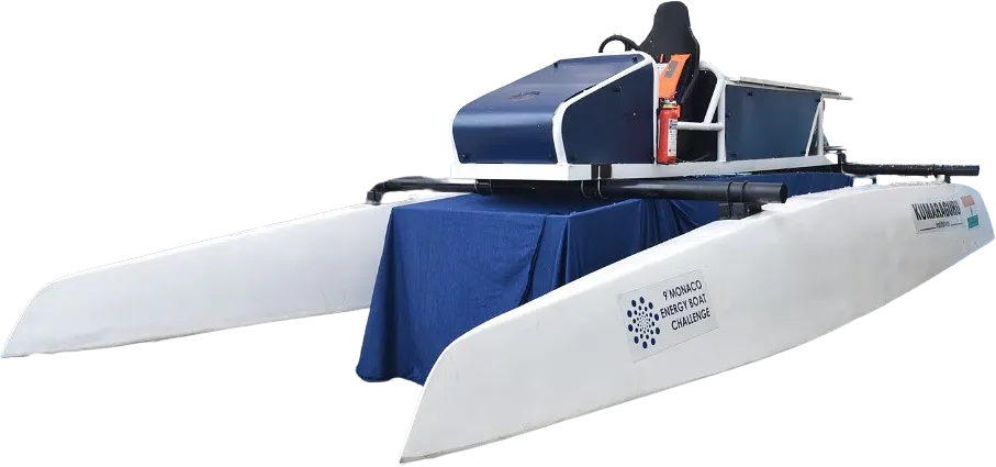 Sea Sakthi hybrid catamaran floating on animated waves
